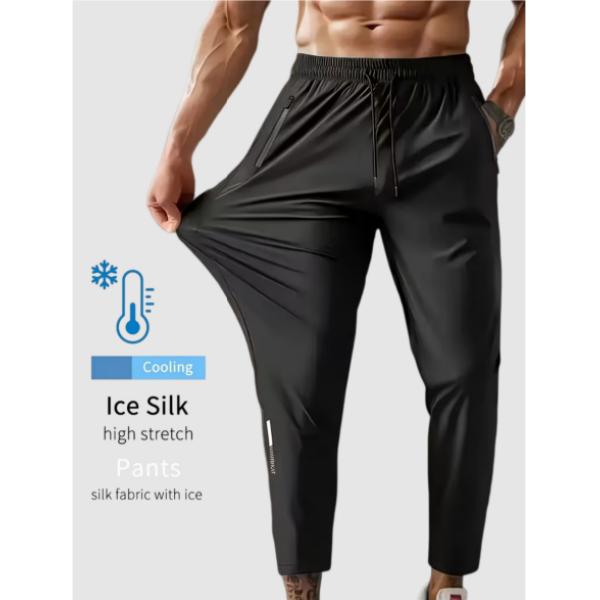 Men’s ice silk athletic pants — high stretch, quick-drying casual long pants for outdoor wear
