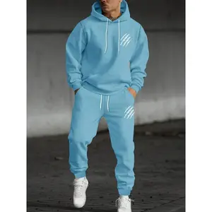 Men's Printed Hoodie And Drawstring Waist Sweatpants Two-Piece Set