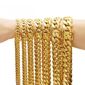 7.5-30 inch plated curb link chain necklace faucet buttons Miami extra thick hip hop necklace fashion jewelry for gift for men and women 10/12/14/18/20/22mm