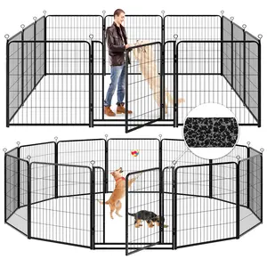 Dog Playpen Outdoor Extra Wide 12 Piece Panels Heavy Duty Anti-Rust Coating-Strengthened Dog Fence 40" Height with Doors Portable for RV Camping Yard, Total 32FT, 79 Sq.ft, Snowy Black PS781