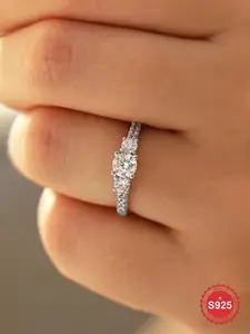 S925 Sterling Silver Eternal Promise Wedding Ring, Fashion Accessories for Women, Trendy All-match & Exquisite Jewelry for Birthday Gift, Engagement Wedding Rings