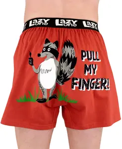 LazyOne | Pull My Finger Men's Funny Red Raccoon Boxer  - Funny Animal Boxers, Novelty Boxer Shorts, Gag Gifts for Men, Humorous Underwear for Men Cotton Fabric