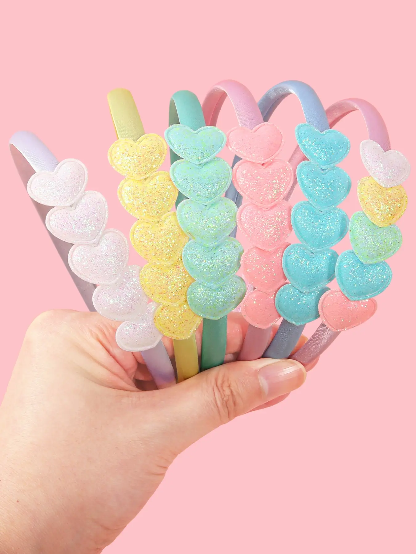 6 pieces of scallion pink heart-shaped polyester headband, exquisite and beautiful dressing headband, daily use for ladies and girls' gatherings and parties, fresh and sweet hair accessories, perfect as a gift