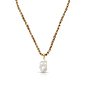 Ettika Freshwater Pearl Necklace 18k Gold Plated Brass Silk Rope 16" with 4" Extender Chain Pearl Pendant for Adults Elegant Jewelry