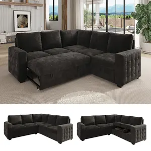 【4-5 Packages】86 Inch Sectional Sleeper Sofa, 5 Seat L Shaped Sleeper Sectional Couch with Pull Out Bed, Convertible Sofa Bed with Storage for Living Room, Apartment, Modular Cloud Couches