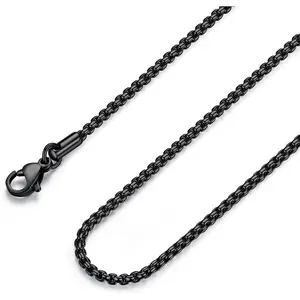 Mens Womens Stainless Steel Black Rolo Cable Chain Necklace (2/3/4/5mm, 16-30 Inches)