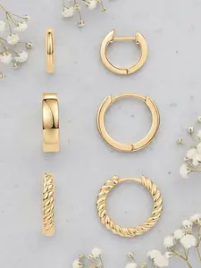 18K Gold Plated Hypoallergenic Women's Three-Pair Small Hoop Earrings - Eye-Catching Gold Hoop Earring Set - Cubic Zirconia Rope-Like Drop-Shaped Thick Stud Earrings