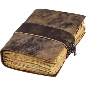 Leather Bound Vintage Journal for Women & Men - Book of Shadows - Lock Closure - 200 Pages of Antique Deckle Edges Handmade Paper - Rustic Coffee Brown Color (7x5 Inch 200 Pages)