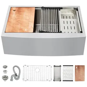 GARVEE 30 Inch Stainless Steel Farmhouse Sink Workstation, 30x20 Apron Front Farm Sink Workstation 16 Gauge Single Bowl Farmhouse Kitchen Sinks with Cutting Board Single Bowl Kitchen with Accessories