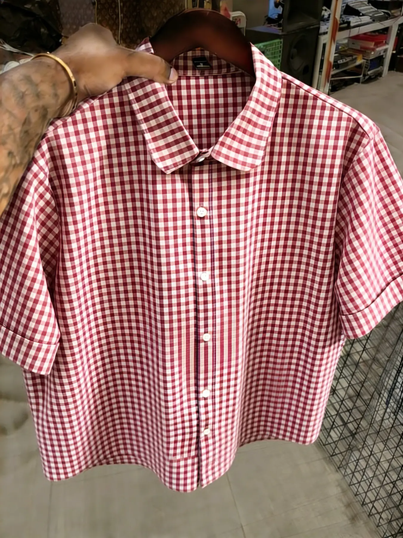 Men's Classic Retro Vintage Blue Gingham Checked Checkered Plaid Casual Comfy Collared Shirt, Lightweight Summer Casual Short Sleeve Button-Up Top, Comfortable Daily Wear, Casual Everyday Wear