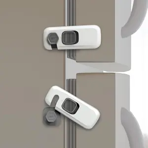 5 Pack Fridge Lock, Child Proof Refrigerator Lock, French Fridge Door Latches, Baby Safety Locks for Cabinet, Cupboard, Drawers, Oven, Closet, Strong Adhesive-Easy Install, Grey