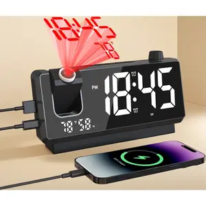 Mirror Face Projection Alarm Clock for Bedroom, Digital Clock with 180° Ceiling Projector, 3-Level Dimmer, Dual Alarm & USB Ports, Ideal Gift for Kids Elderly (Black)