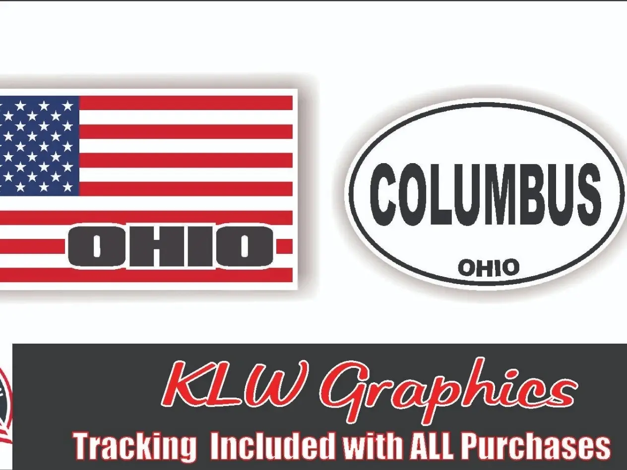 Ohio Flag Columbus Ohio Oval Red White Blue Black Full Color Decal Sticker USA Flag Columbus Oval State City Car Truck Home