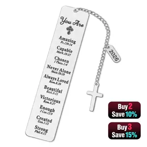 First Communion Gifts for Girls and Boys, Baptism Gifts,  Stainless Steel Bookmark Engraved with Bible, Confirmation & Easter Gifts, Keepsake Gift, Catholic Faith Jewelry, Graduation Birthday Gift, Stocking Stuffers