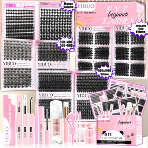 YIDUO Eyelash Cluster Gift Kit(1894/2152 Pcs) 30D-100D &Cat Eye &Spikes &Manga Volume D-Curvature Cluster Eyelash Extension Kit with Adhesive, Eyelash Extension Glue and Eye Makeup Tools, 2 Mixed-Style False Eyelash Kit for Easy DIY at Home