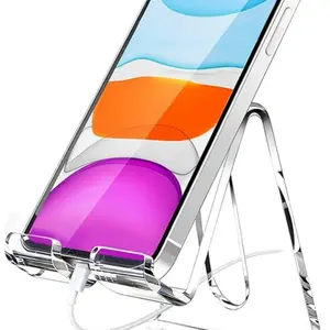 Portable Acrylic Phone Stand, Transparent Desktop Holder Compatible with iPhone 16/15/14/13 Pro Max/mini/12/11 Plus/se, Switch, Android Tablets, Phone Holder Design