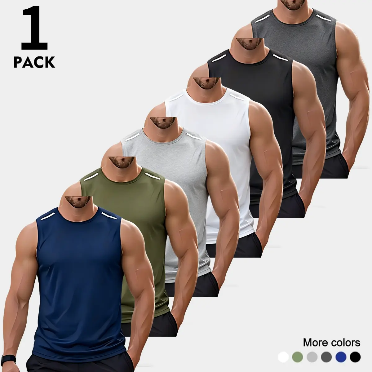 Men’s wide-strap reflective stripe tank top, high-stretch breathable muscle tank, heavyweight draped sleeveless shirt for gym and casual wear