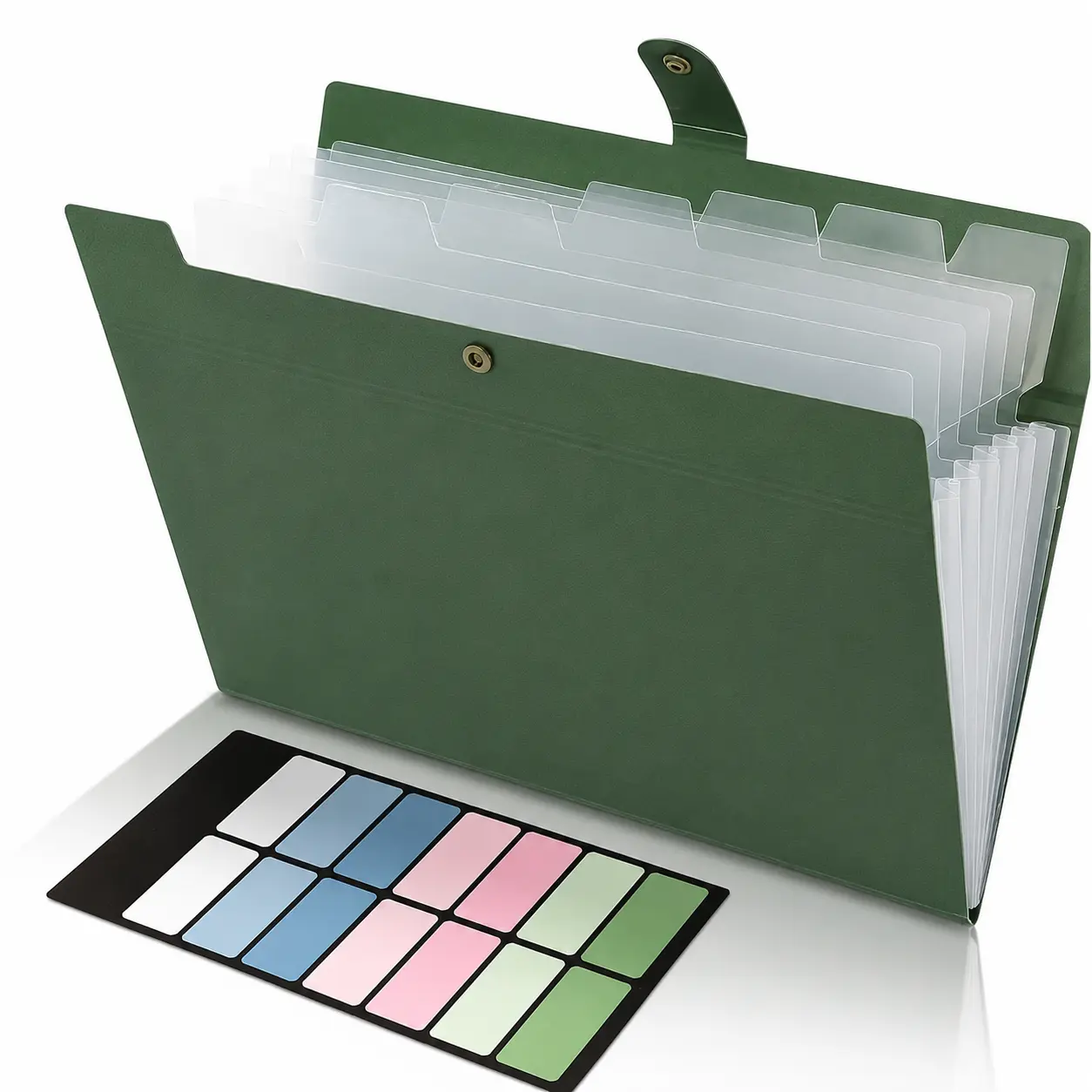 Expanding File Folders with 8 Pockets, Accordion File Organizer with Labels, Portable Paper Bill Receipt Organizer, Letter Size, Home School Office Supplies, Olive Green