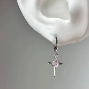 Shiny Zircon Cross Earrings for Women New Piercing Crystal Fashion Stainless Steel Ear Bone Nail Ear Y2K Jewelry Trendy Accessories
