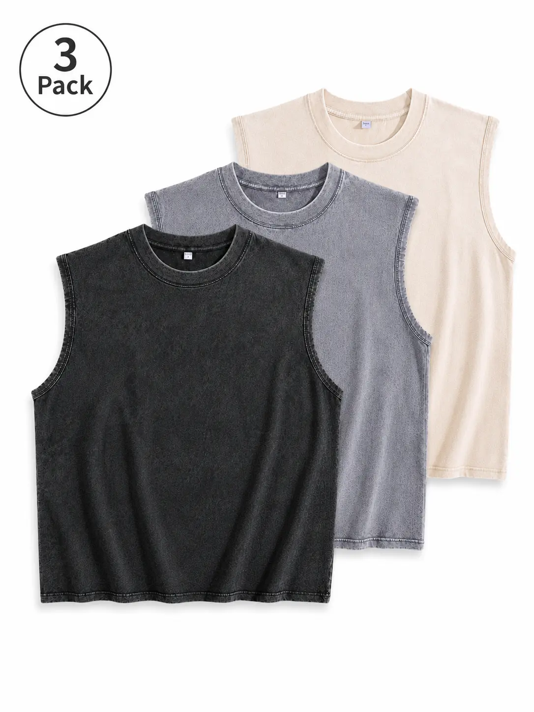 Retro Heavyweight Tank Tops for Men, 3-Pack 210G Washed Oversized Sleeveless Shirts for Gym, Fitness & Casual Streetwear, Chic, Workout, Clothes Products,back to school,back to school shopping, Mens Clothing, 100 Cotton sohochic