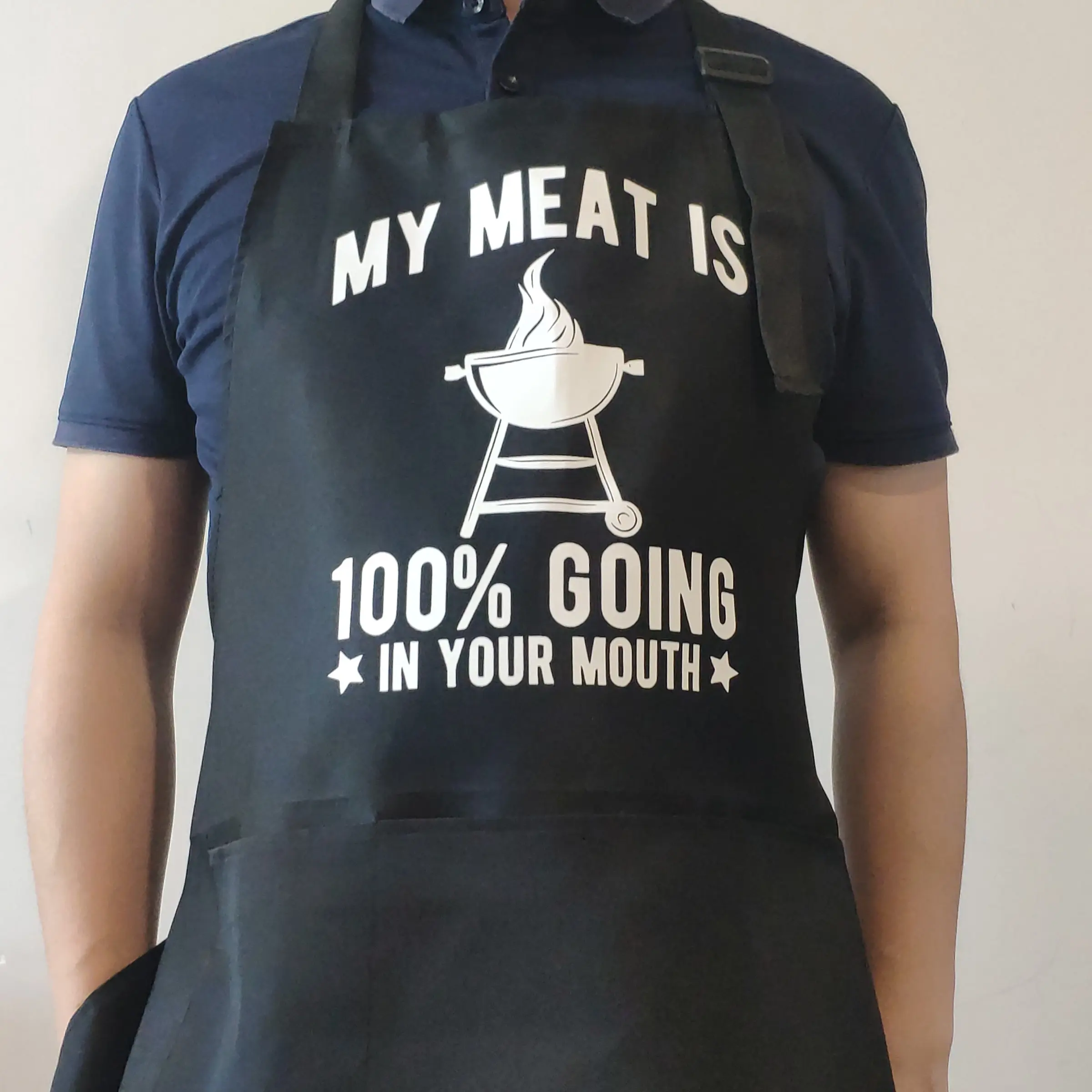 Polyester Kitchen Apron With Adjustable Neck Strap & 3 Pockets, Unisex BBQ Apron, Cooking Apron, Kitchen Cooking Aprons, Birthday Present, Father's Day Gift, Mother's Day Gift, With Slogan"MY MEAT IS 100% GOING IN YOUR MOUTH