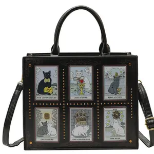 "Spirit of the Cat" Tote & Cosmetic Bag, Women's Versatile Handbag, Shoulder Bag, Fashionable Patterned Bag, Fashionable Bags, High-Capacity, Gift for Your Girlfriend or Best Friend