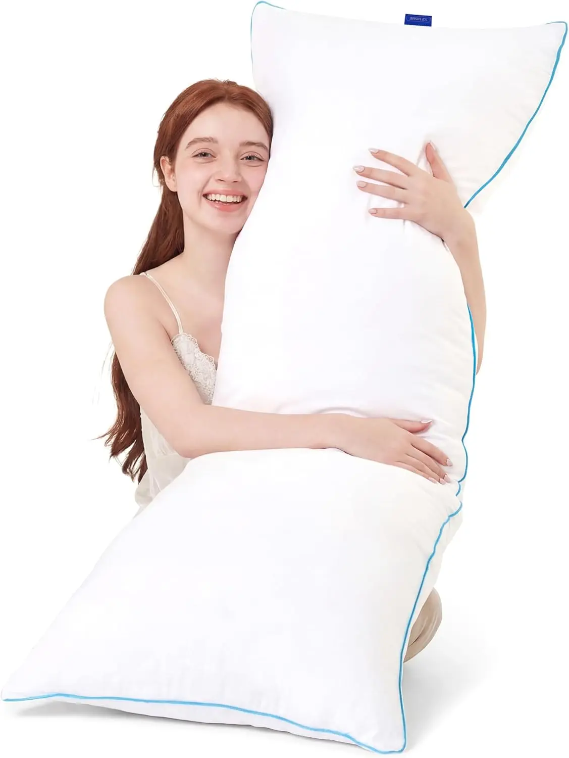 Full-Length Memory Foam Body Pillow Insert for Adults, Breathable Microfiber Blend Fill Pregnancy Pillow with Polyester Cover, 20x54 Inch Soft Side Sleeper Bed Accessory (White), Breathable Fill