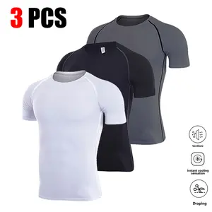 Men’s solid-color crewneck compression athletic T-shirt, quick-dry breathable fabric, crewneck short-sleeve cut. Suitable for running, fitness, and other training scenarios, wearable year-round; casual yet sporty, a practical and versatile men’s athletic
