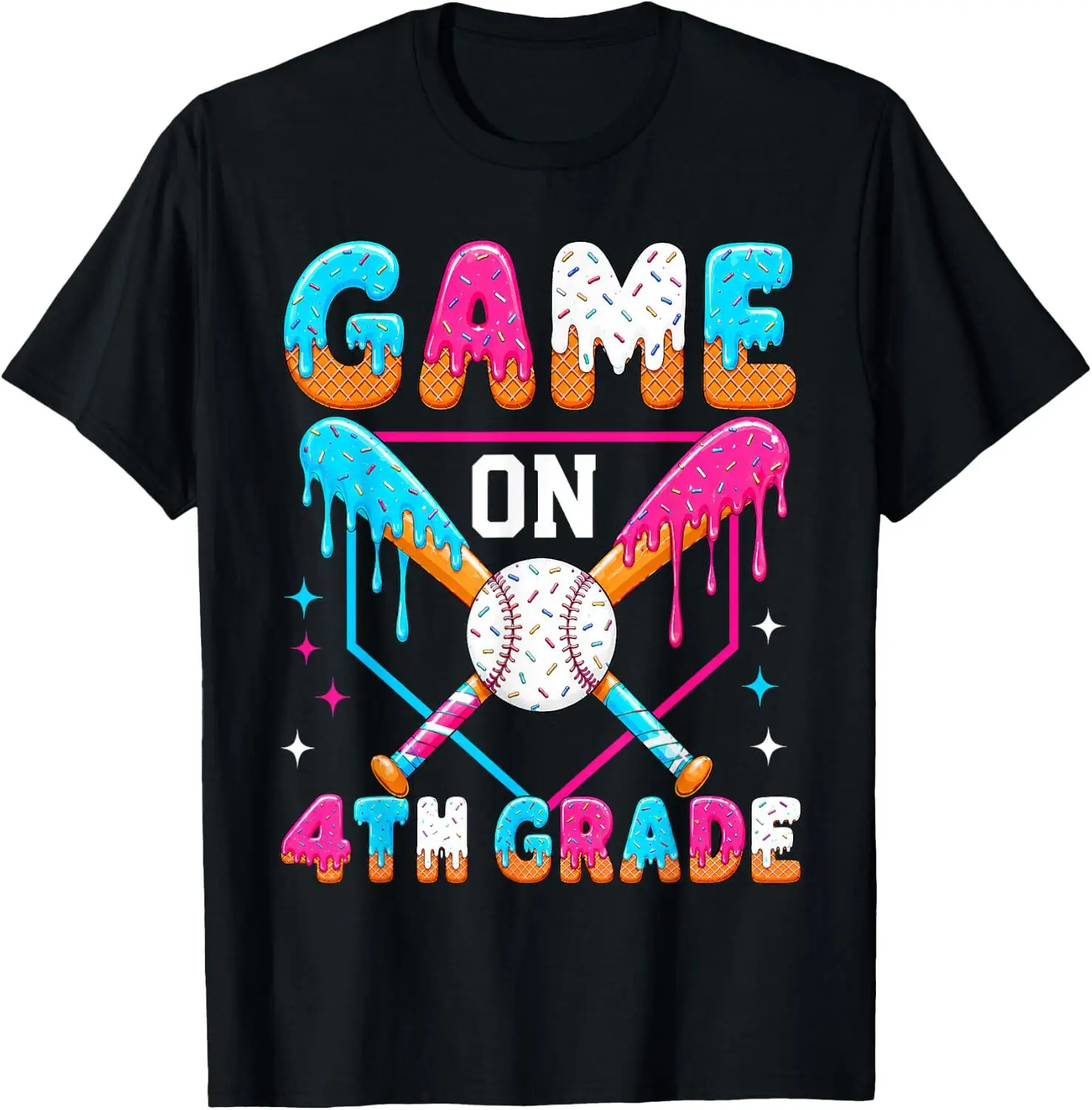 4th Grade First Day of Fourth Grade Baseball Drip for Boys T-Shirt Cotton Fabric Kid
