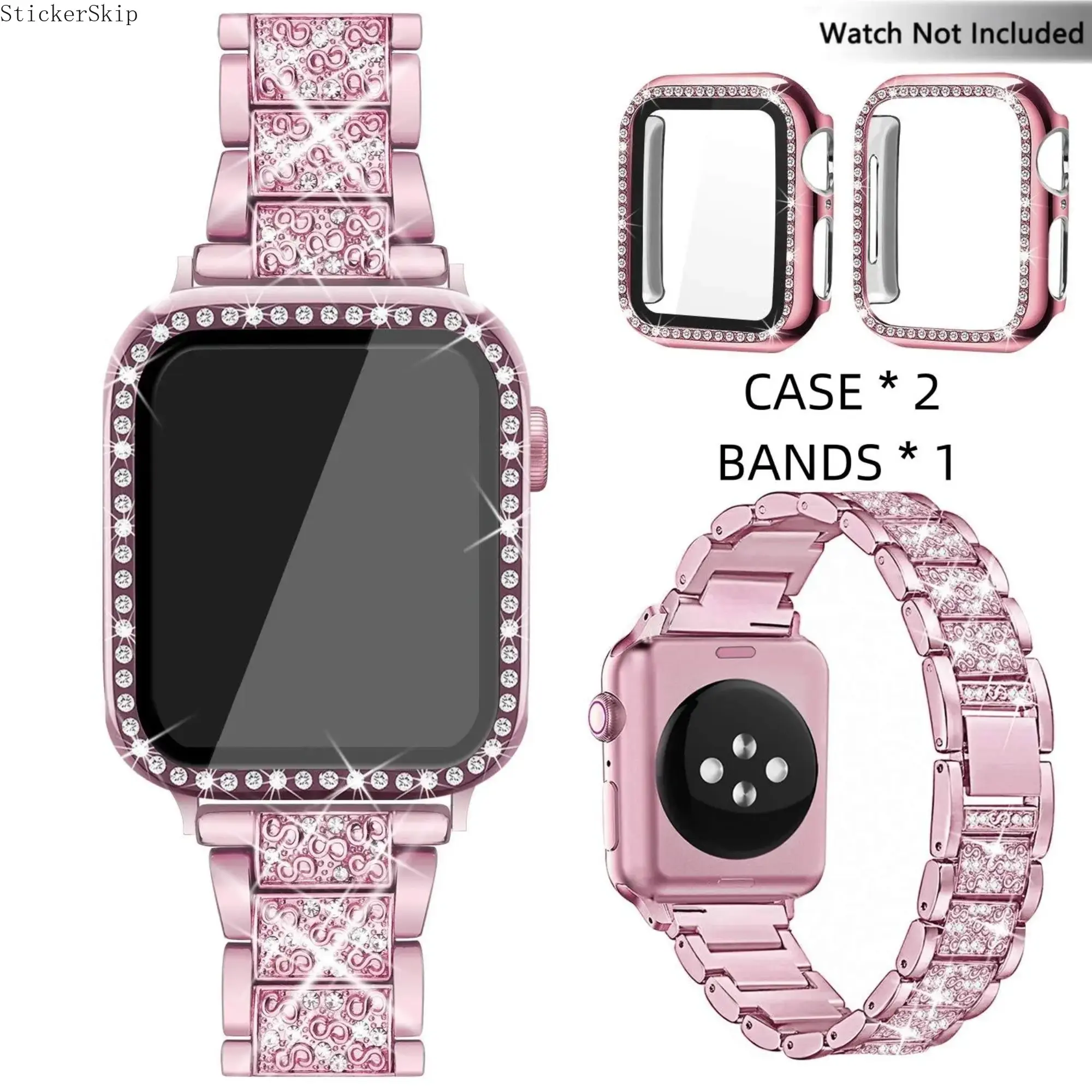 2026 Bling Rhinestone Suitable for Apple Watch Band & Case Set – Sparkly Jewelry Bracelet Strap with 2 Protective Covers for Women, Fits Apple Watch Series & Ultra