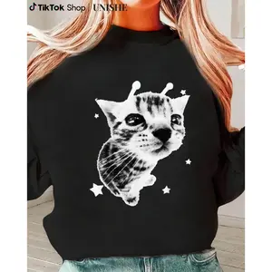 Y2K Alien Cat Meme Retro Graphic Long Sleeve Sweatshirt for Men & Women
