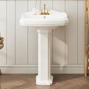 Garvee bathroom sink, 58.4 x 48.3 cm, ceramic sink with splash guard and 3 faucet holes (10.2 cm center set), traditional washbasin alternative for classic homes