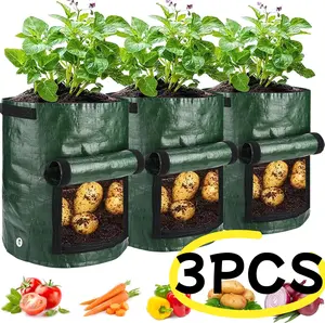 Potato Planting Bags 10 Gallon – Durable Garden Grow Bags with Ventilation Flap & Carrying Handles, Set of 3