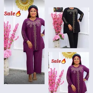 Turkey 2 Piece Set - Free Size Outfits for Women, Purple Design, Long Sleeve Top & Trousers, Perfect for Various Occasions - Womenswear, Clothes Comfort Pants Suits Comfortable Casual Everyday Elegance Formal Style