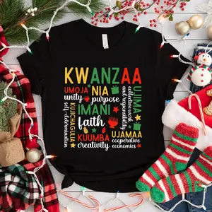 Principles Of Kwanzaa T-Shirt, Kwanzaa Blessing Shirt, Kwanzaa Candle Symbols Shirt, African American Holiday Celebration Shirt, Black History Month, Casual Cotton Top
