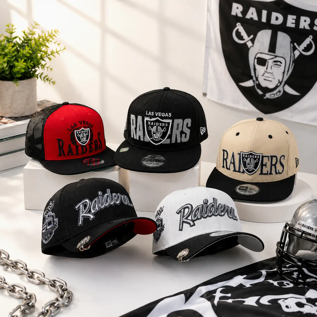 New Era NFL Raiders Snapback Hat, Premium Embroidered Logo Baseball Cap, Adjustable Flat and Curved Brim Styles, Baseball Hat for Men Women, Unisex Streetwear Sombrero