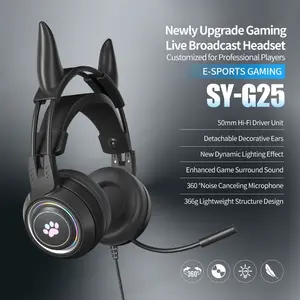 Sy-G25 New Cool RGB Glowing Gaming Headset, Wired Over-Ear PC Gaming Headset Computer Earphone with Surround Sound Headphones, Bass, Live Streaming, Music Listening