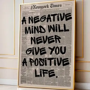 [UNFRAMED POSTER] Retro Negative Mind And Positive Mind Quote Newspaper Wall Art, Typography Poster, Aesthetic Print, Inspiration Quote Art