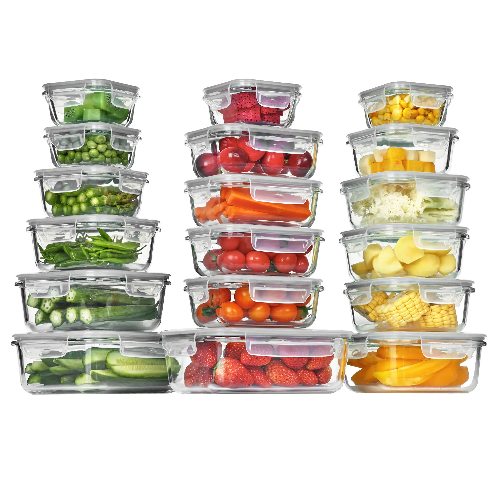 【Summerwins】Vtopmart 18 Pack Glass Food Storage Containers with Airtight Lids, BPA Free, Reusable for Meal Prep, Lunch, Salads, Soups, Freshness Kitchen Rectangle Square Silicone