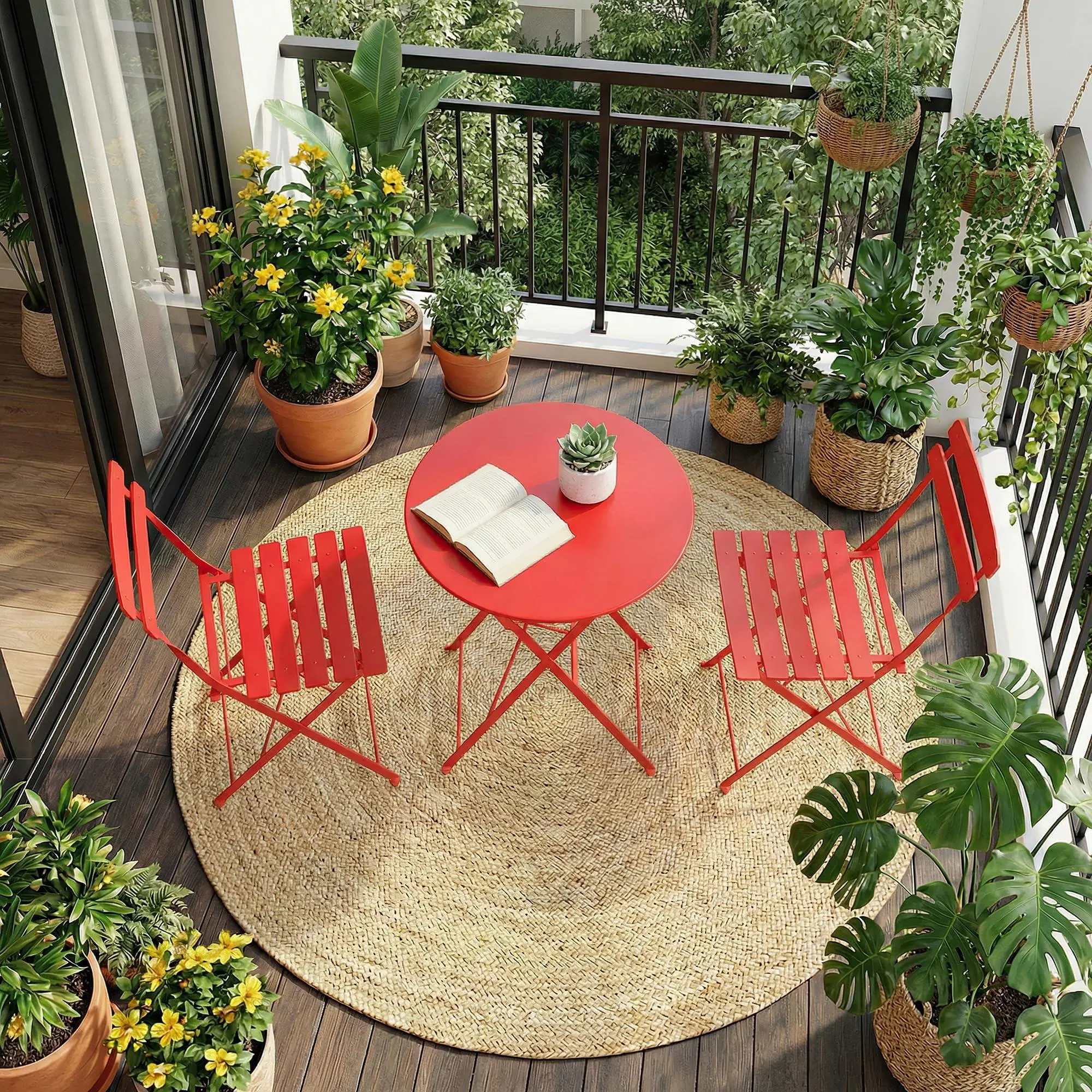 GAOMON Bistro Table and Chairs Set of 2, 3-Pieces Patio Bistro Set, Folding Design, No Assembly Need, Outdoor/Indoor Outdoor Patio Furniture Set for Balcony Yard Garden, Red