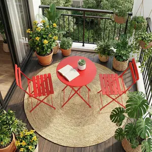 GAOMON Bistro Table and Chairs Set of 2, 3-Pieces Patio Bistro Set, Folding Design, No Assembly Need, Outdoor/Indoor Outdoor Patio Furniture Set for Balcony Yard Garden, Red