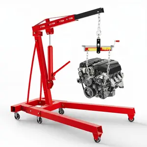 2 Ton Folding Engine Hoist Cherry Picker, 4400 lbs Hydraulic Shop Crane with 6 Wheels & 4 Position Adjustable Boom, Heavy Duty Engine Lift for Car, Truck, SUV Repair, Garage, Workshop & Automotive Service