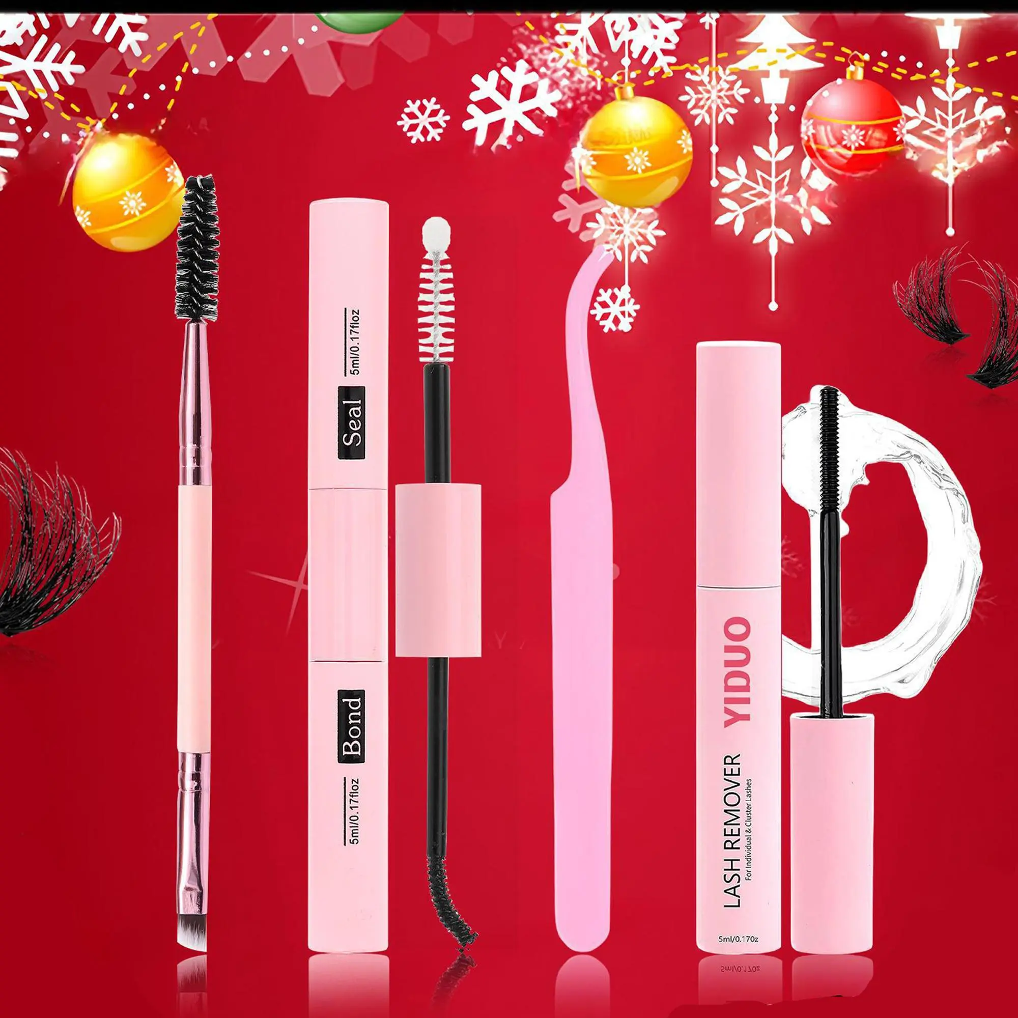 Professional Eyelash Extension Tools Kit, 4 Counts/set Lash Bond and Seal & Tweezer & Eyelash Remover & Eyelash Brush, Professional Makeup Tools