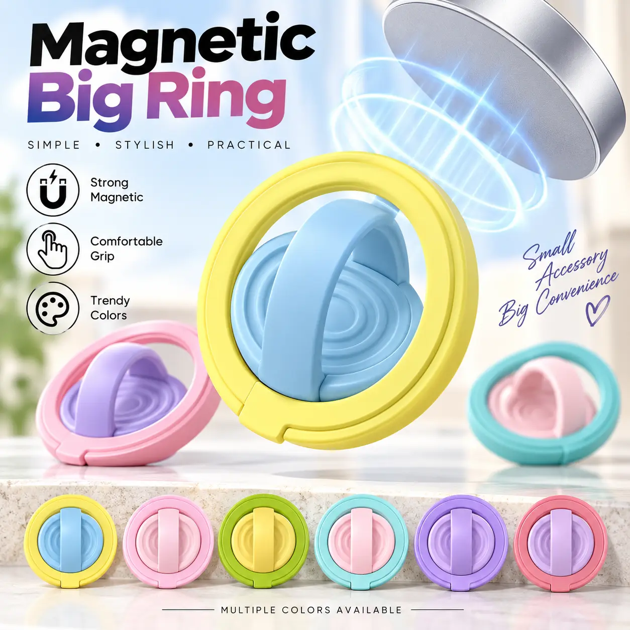 Strong Magnetic Phone Grip for MagSafe Universal Phone Model, Silicone Ring Grip,Tender Pink Strong Magnet Grip, Soft and Portable, Rotating Finger Loop Ring Grip Holder, Accessories for iPhone 12/13/14/15/16/17 18 Series