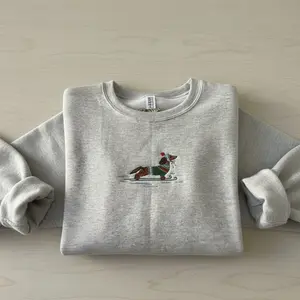 Dachshund on Skis Holiday Embroidered Sweatshirt, Christmas Gift for Her
