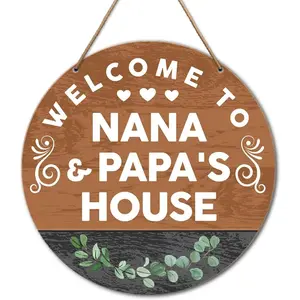 Nana and Papa's House Signs Wall Decor for Front Door Porch Decorations, Welcome Hanging Signs Decor, Father's Mother's Day Christmas Birthday Gift for Grandma Nana Grandpa Papa Grandparents