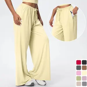 Women's Loose Wide Leg Sweatpants  Loose Yoga Pants High Waist With Pockets Elastic Drawstring Waist Casual Long Pants  Fitness Sport Gym Workout Drawstring Full Length