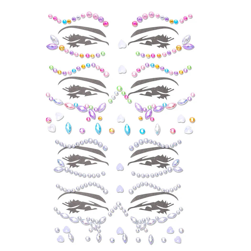 Rhinestone Face Stickers Colorful Glitter Gems Mermaid Face Jewels Temporary Crystal Sticker Makeup Rave Party Accessories for Women and Girls
