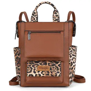 Wrangler Western Leopard Print Women's Convertible Anti-Theft Backpack for School and Travel-Crossbody Purse for women
