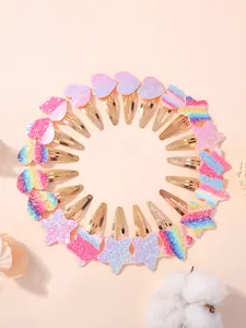 16 Piece Y2K Star Heart Rainbow Gradient Hair Clips Set, Cute Girls' Hair Accessories, Sparkling Bb Clips for Kids